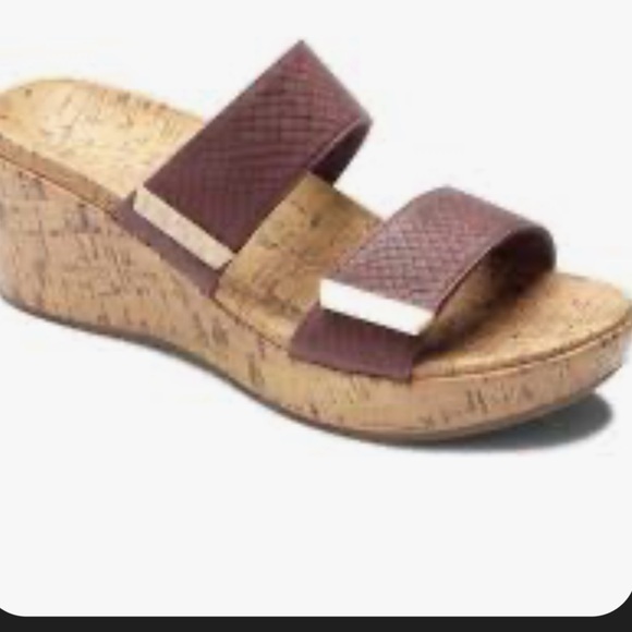 Vionic Plum Pepper Platform Cork Slide Sandals with Gold Buckles NWT
